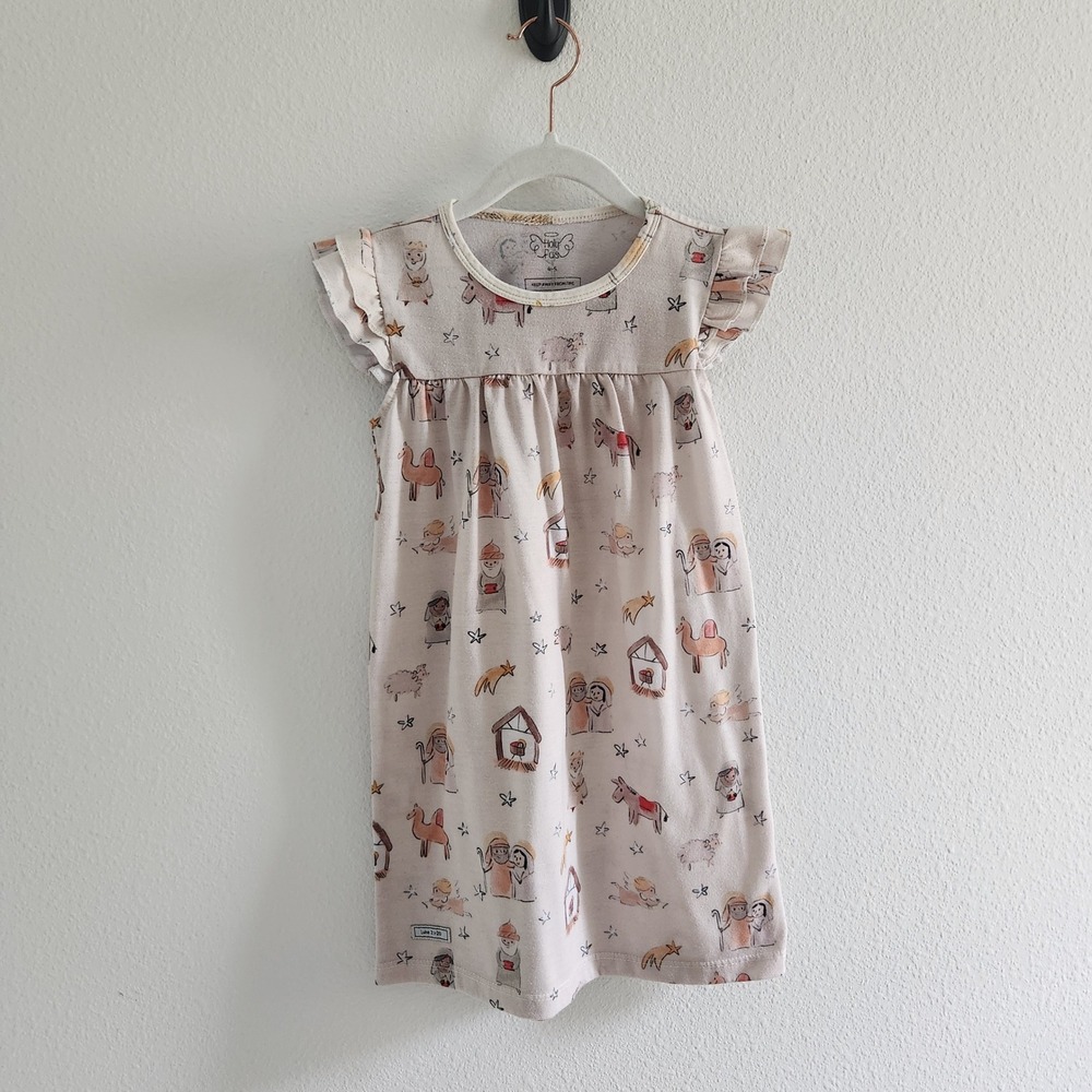 Kids Nativity Nightgown Cream Christmas Luke 2:1-20 Flutter Sleeve size 4-5